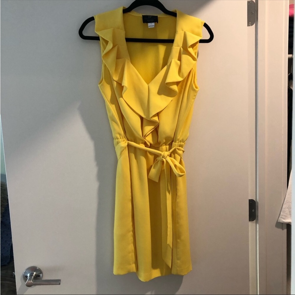 DVF Diane Von Furstenberg Yellow Silk Ruffle Dress - Size 8